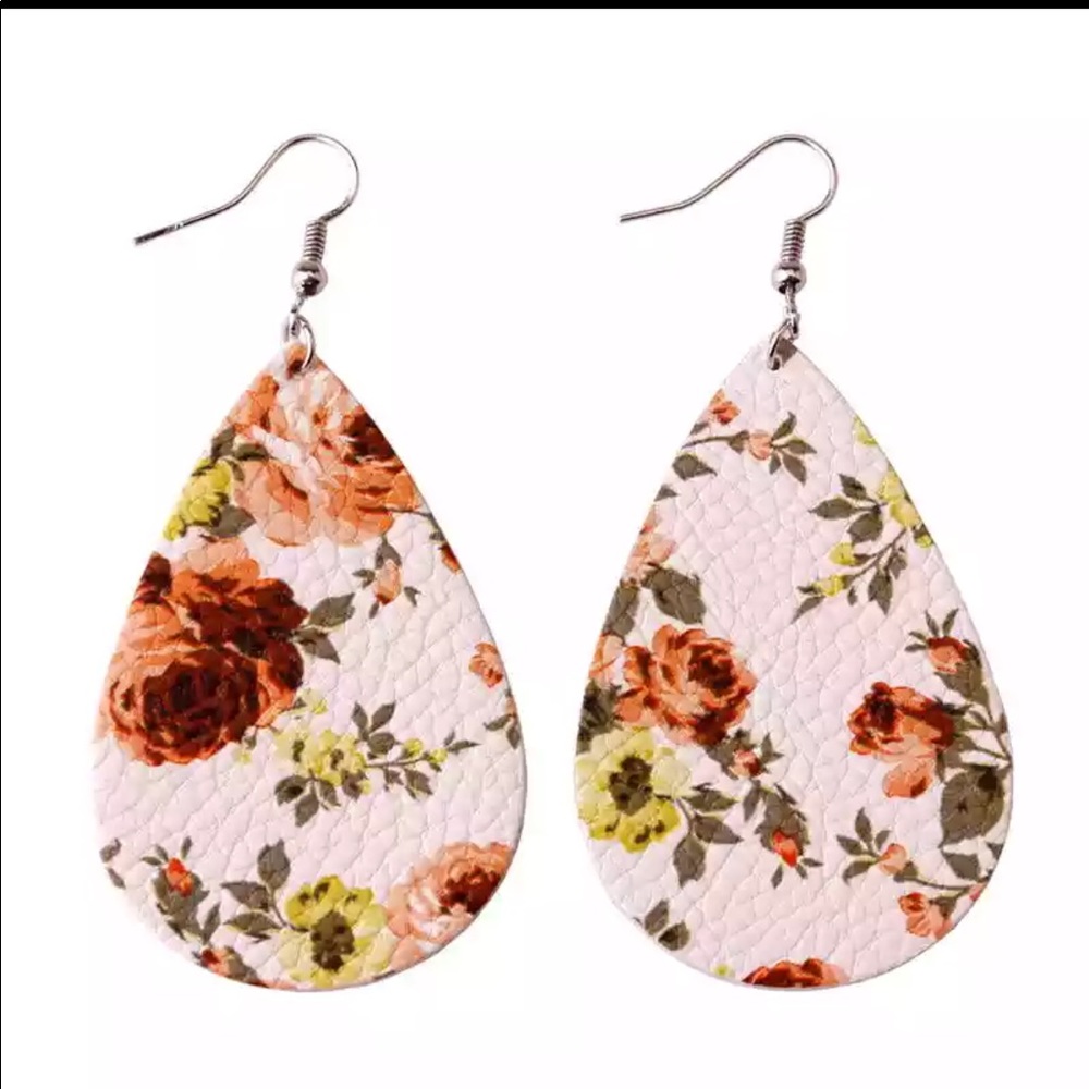 Rose print leather earrings